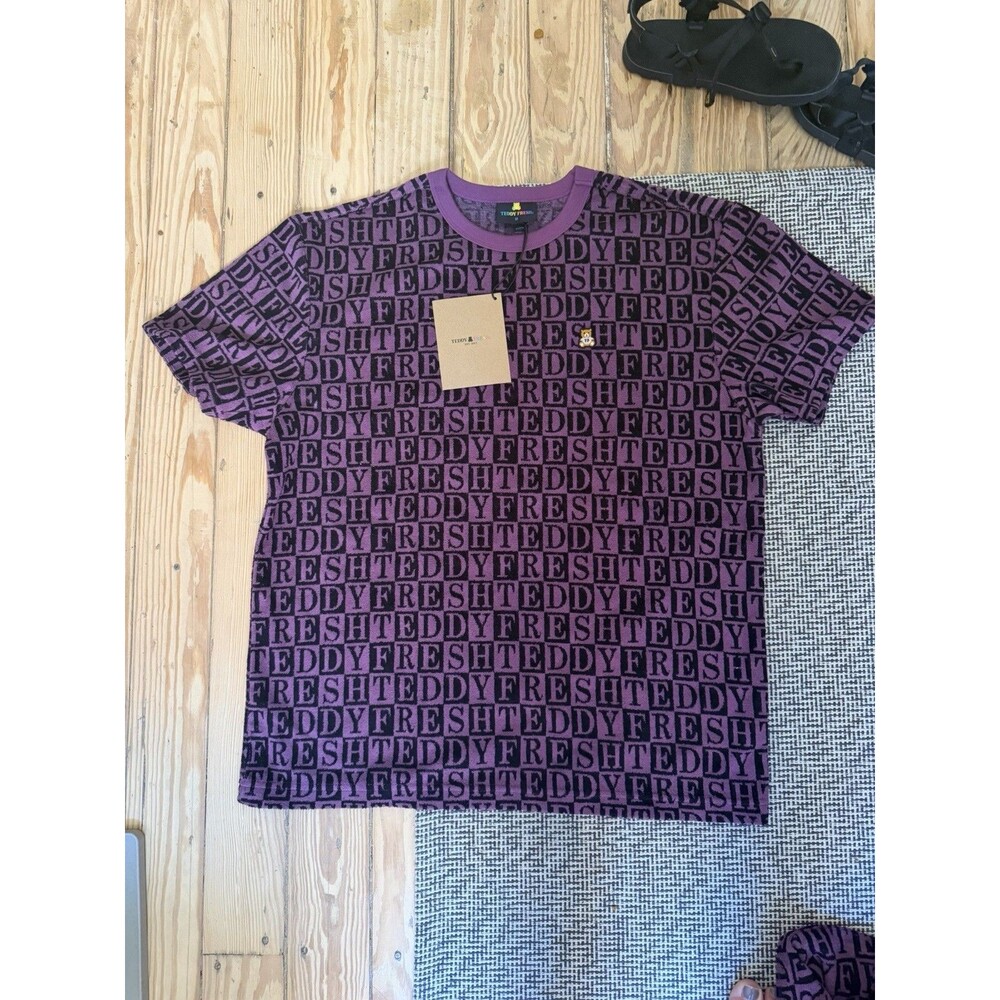 Teddy Fresh Terry Bear Patch T-Shirt Purple Men’s Medium Logo Graphic Tee M + L